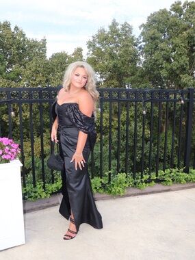 Black Off-Shoulder Satin Evening Dress